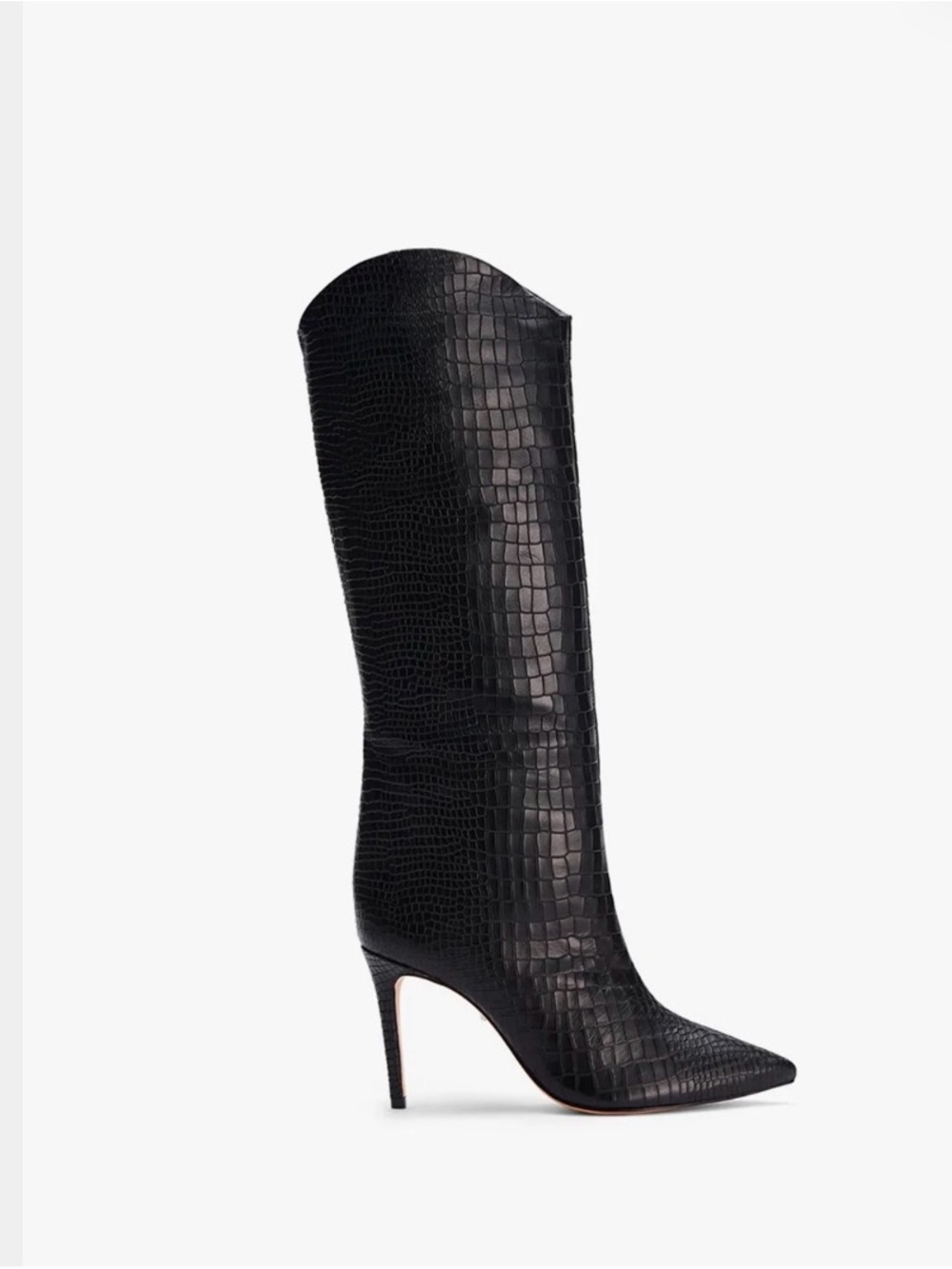 SCHUTZ Black Croc-Embossed Maryana Boot